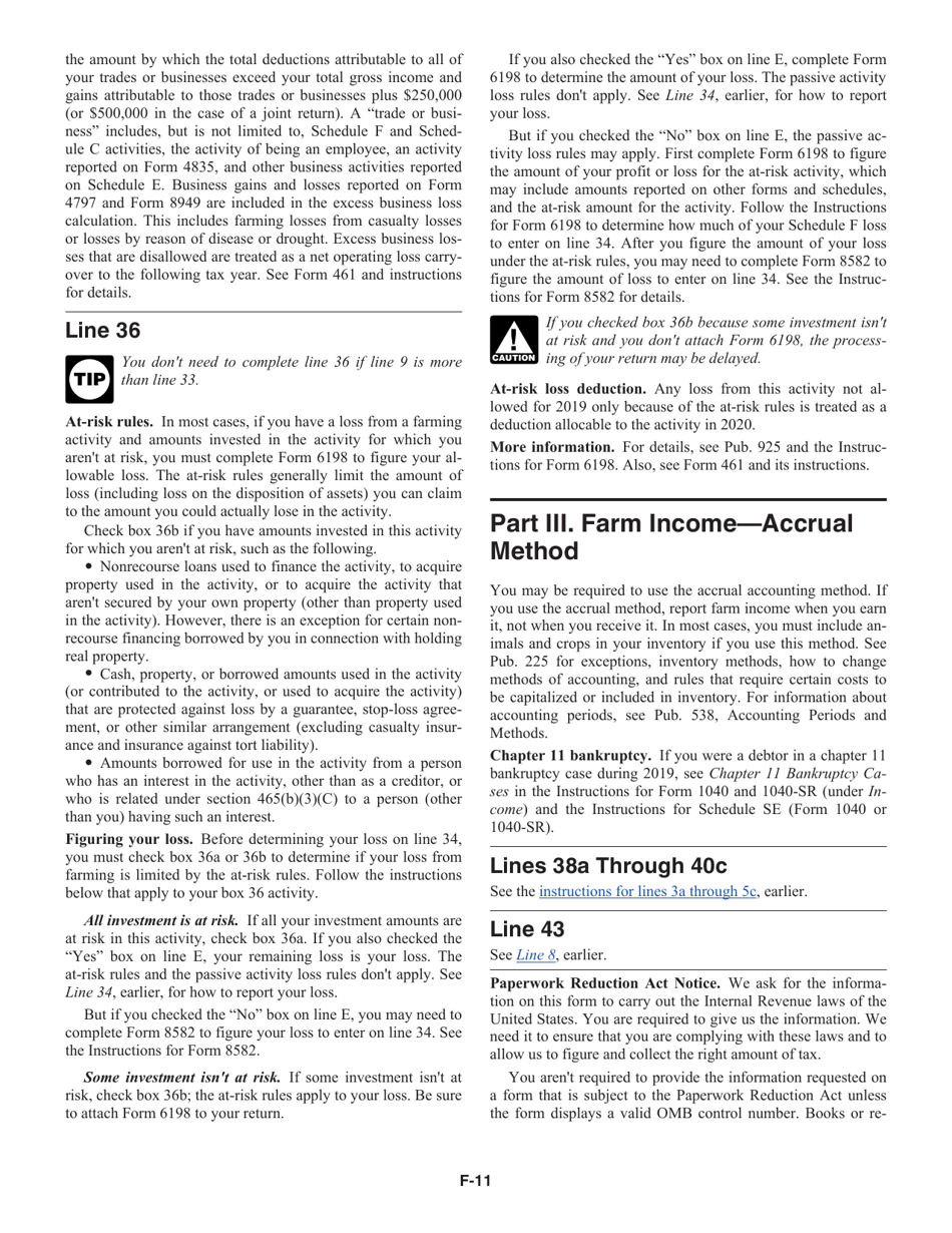 Instructions for IRS Form 1040, 1040-SR Schedule F Profit or Loss From Farming, Page 11
