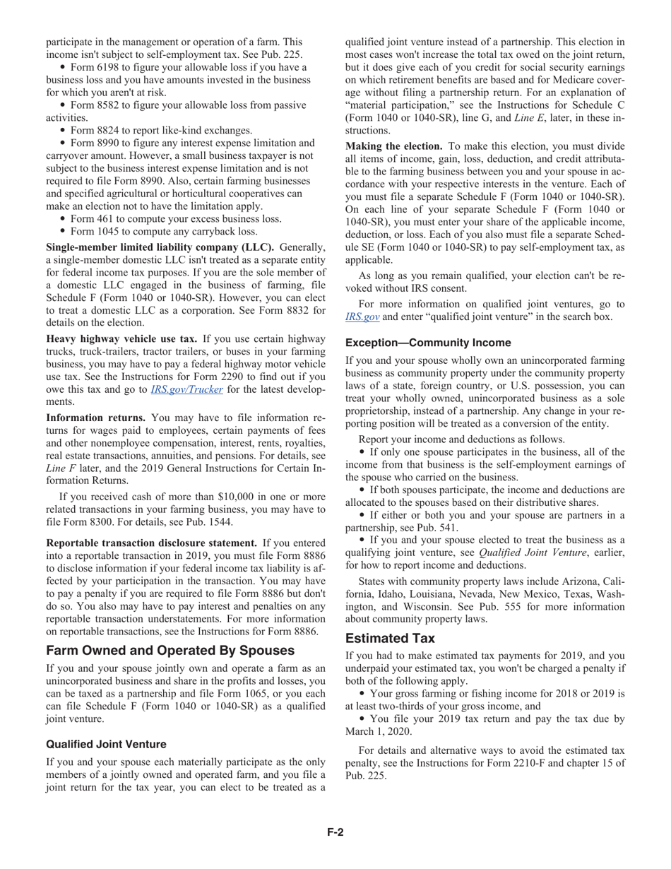 Instructions for IRS Form 1040, 1040-SR Schedule F Profit or Loss From Farming, Page 2