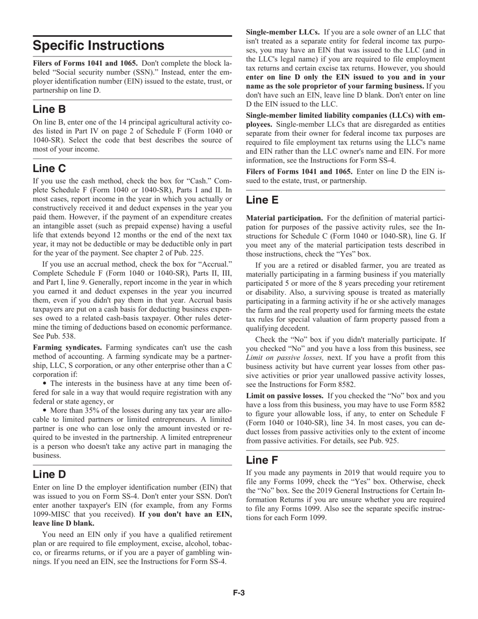 Instructions for IRS Form 1040, 1040-SR Schedule F Profit or Loss From Farming, Page 3