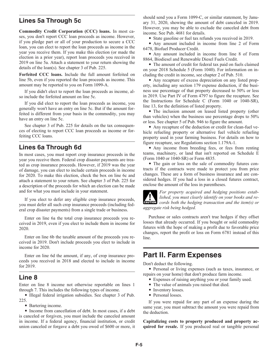 Instructions for IRS Form 1040, 1040-SR Schedule F Profit or Loss From Farming, Page 5