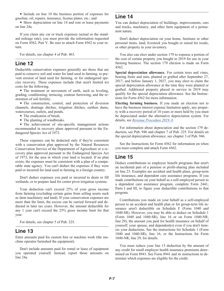 Instructions for IRS Form 1040, 1040-SR Schedule F Profit or Loss From Farming, Page 7
