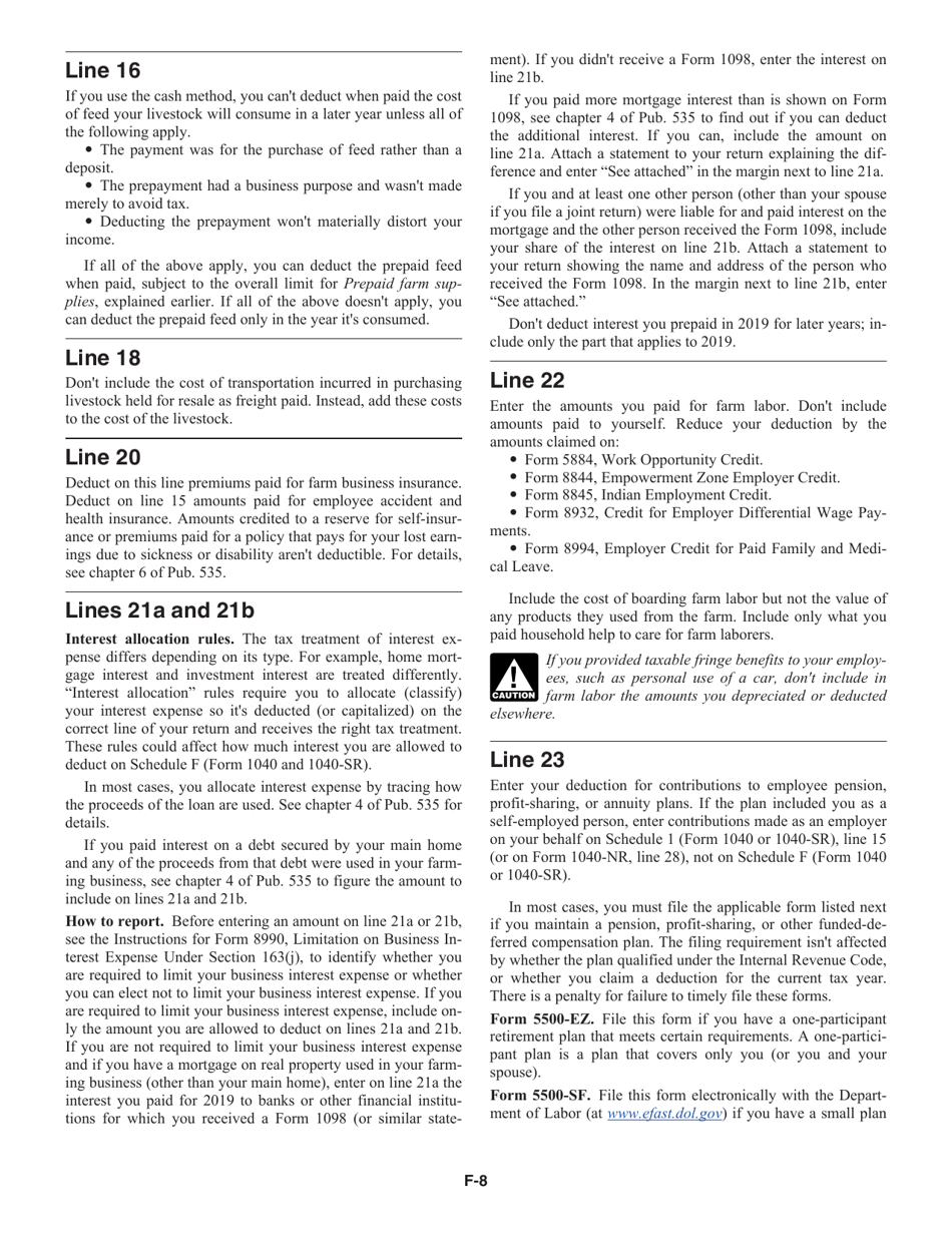 Instructions for IRS Form 1040, 1040-SR Schedule F Profit or Loss From Farming, Page 8