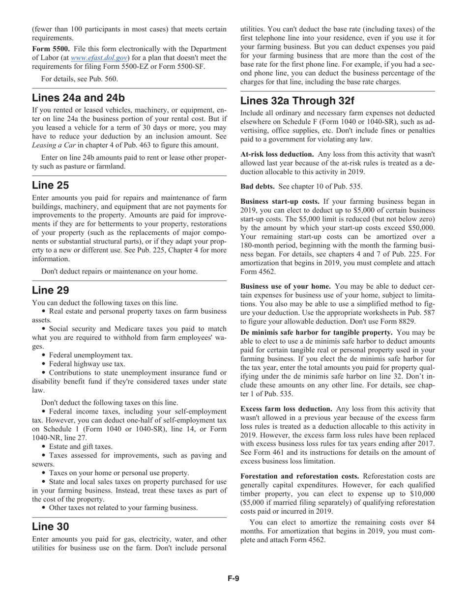 Instructions for IRS Form 1040, 1040-SR Schedule F Profit or Loss From Farming, Page 9