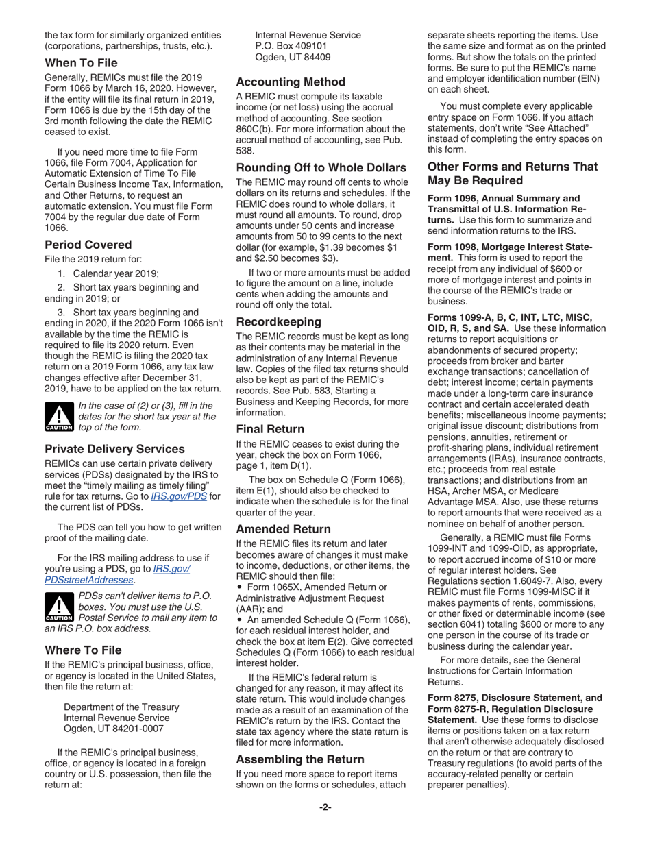 Instructions for IRS Form 1066 U.S. Real Estate Mortgage Investment Conduit (REMIC) Income Tax Return, Page 2