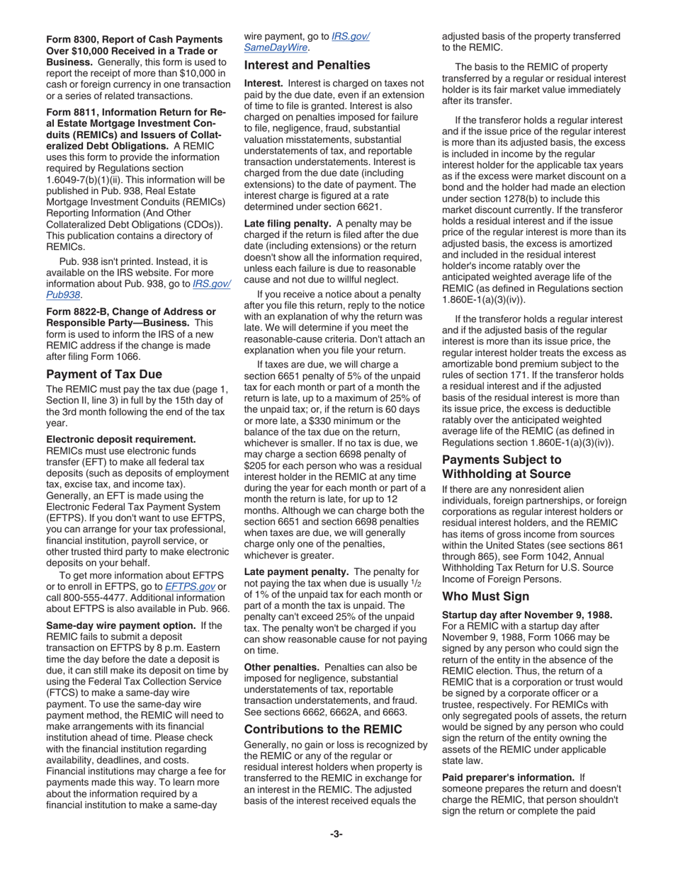 Instructions for IRS Form 1066 U.S. Real Estate Mortgage Investment Conduit (REMIC) Income Tax Return, Page 3