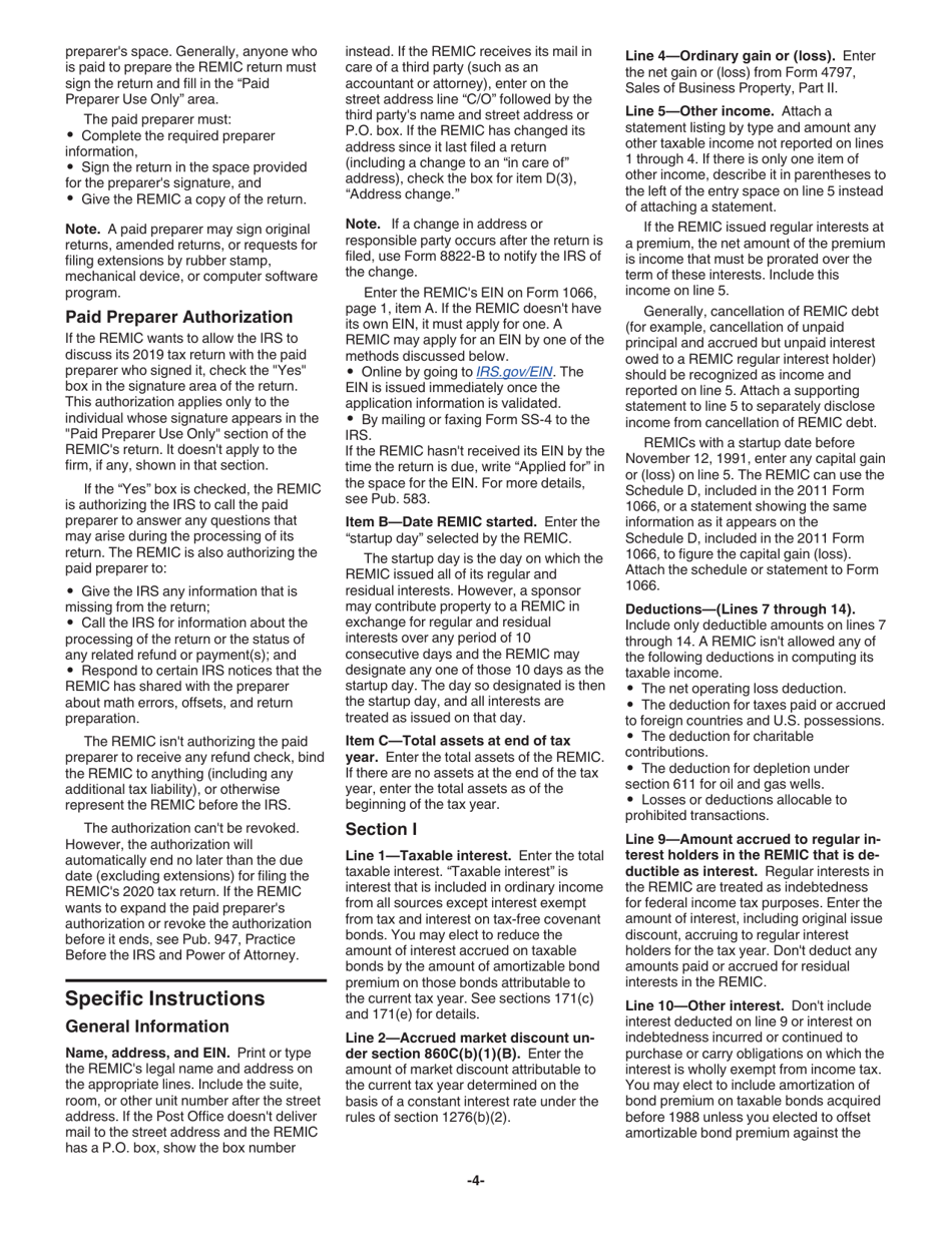 Instructions for IRS Form 1066 U.S. Real Estate Mortgage Investment Conduit (REMIC) Income Tax Return, Page 4