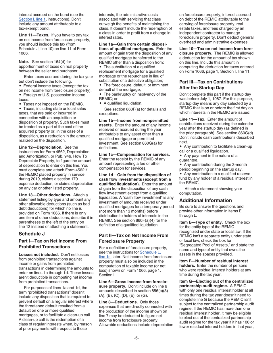 Instructions for IRS Form 1066 U.S. Real Estate Mortgage Investment Conduit (REMIC) Income Tax Return, Page 5