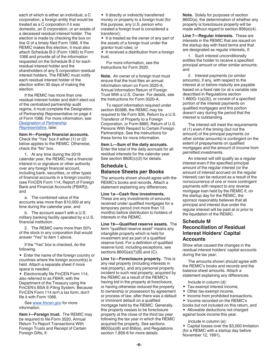 Instructions for IRS Form 1066 U.S. Real Estate Mortgage Investment Conduit (REMIC) Income Tax Return, Page 6