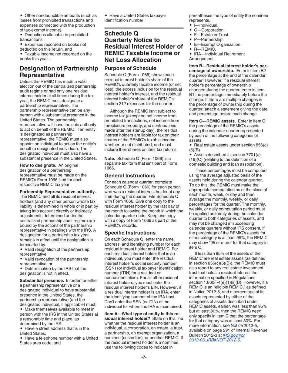 Instructions for IRS Form 1066 U.S. Real Estate Mortgage Investment Conduit (REMIC) Income Tax Return, Page 7