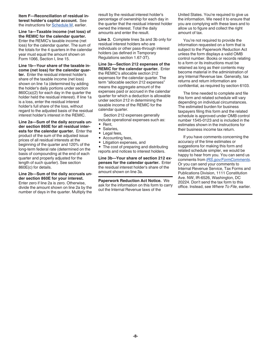 Instructions for IRS Form 1066 U.S. Real Estate Mortgage Investment Conduit (REMIC) Income Tax Return, Page 8