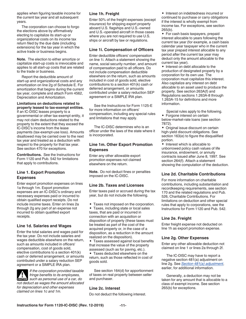 Instructions for IRS Form 1120-IC-DISC Interest Charge Domestic International Sales Corporation Return, Page 11