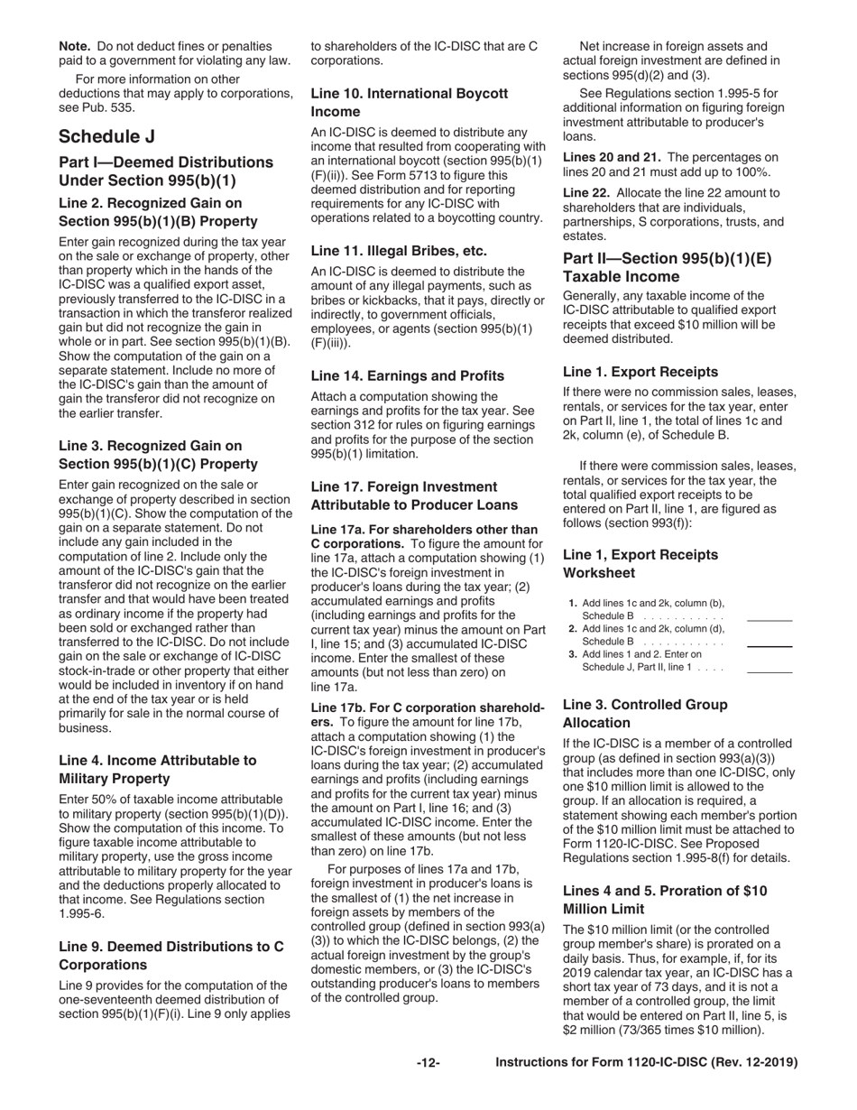 Instructions for IRS Form 1120-IC-DISC Interest Charge Domestic International Sales Corporation Return, Page 12