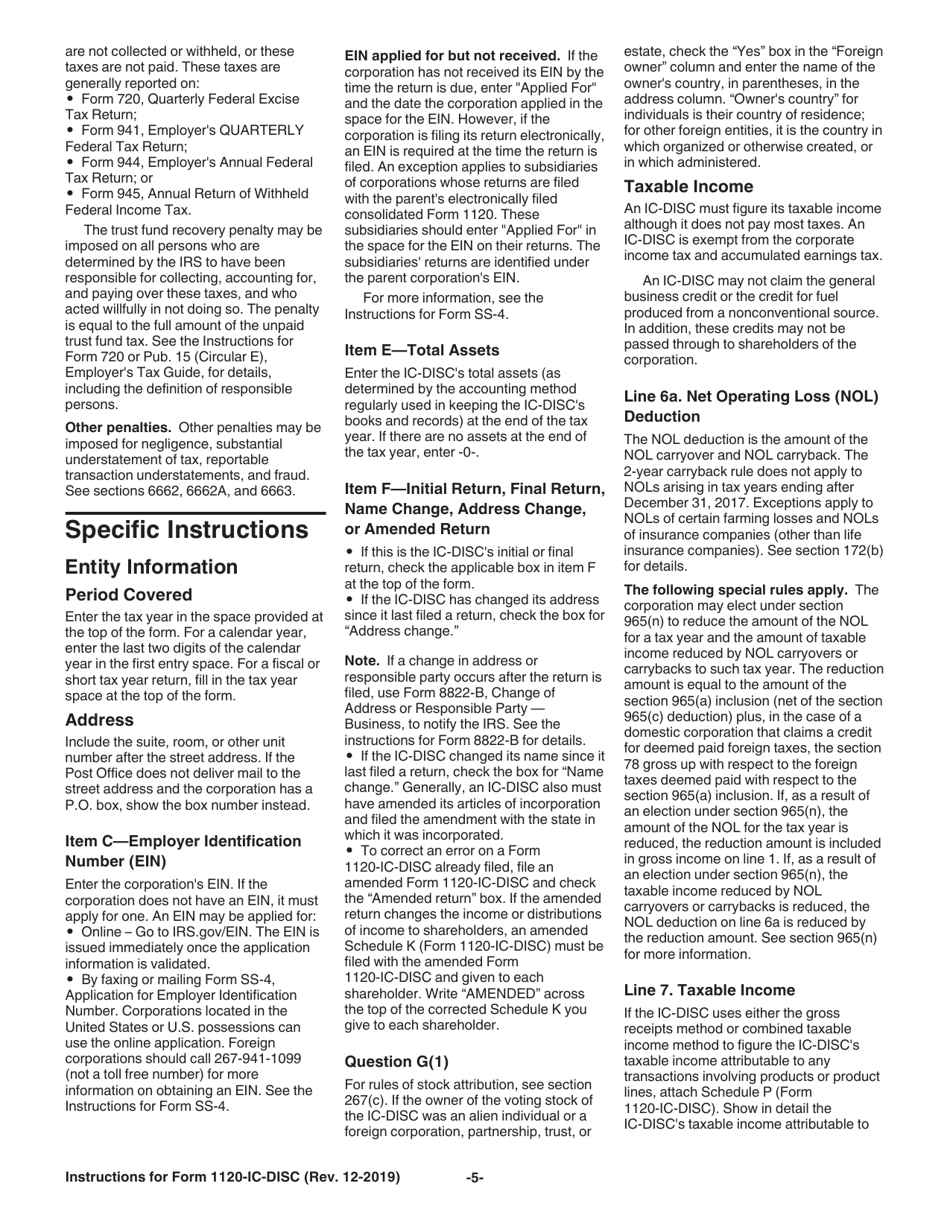Instructions for IRS Form 1120-IC-DISC Interest Charge Domestic International Sales Corporation Return, Page 5