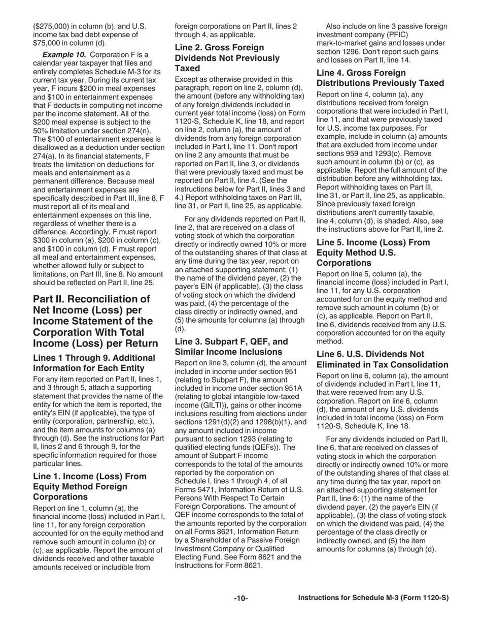 Instructions for IRS Form 1120-S Schedule M-3 Net Income (Loss) Reconciliation for S Corporations With Total Assets of $10 Million or More, Page 10