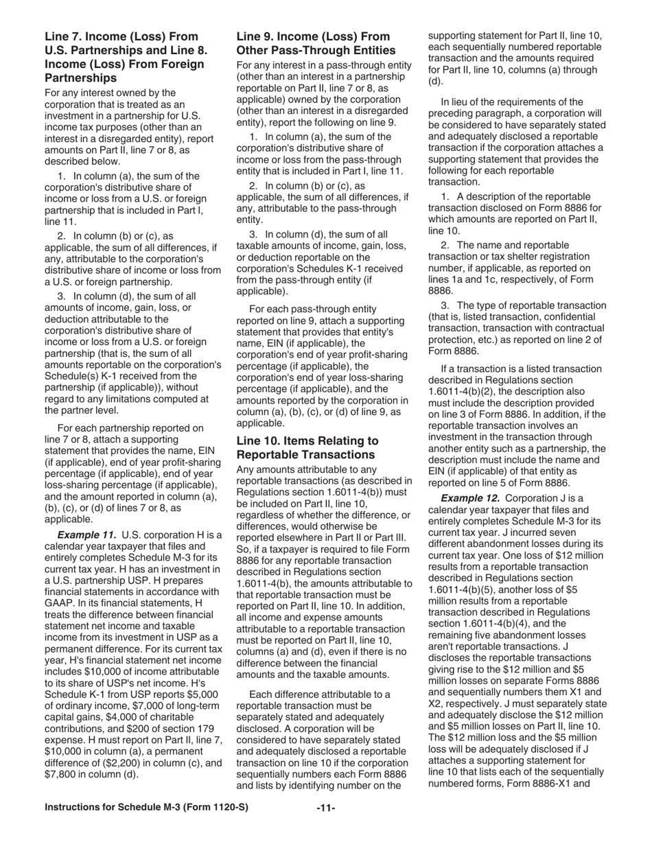 Instructions for IRS Form 1120-S Schedule M-3 Net Income (Loss) Reconciliation for S Corporations With Total Assets of $10 Million or More, Page 11