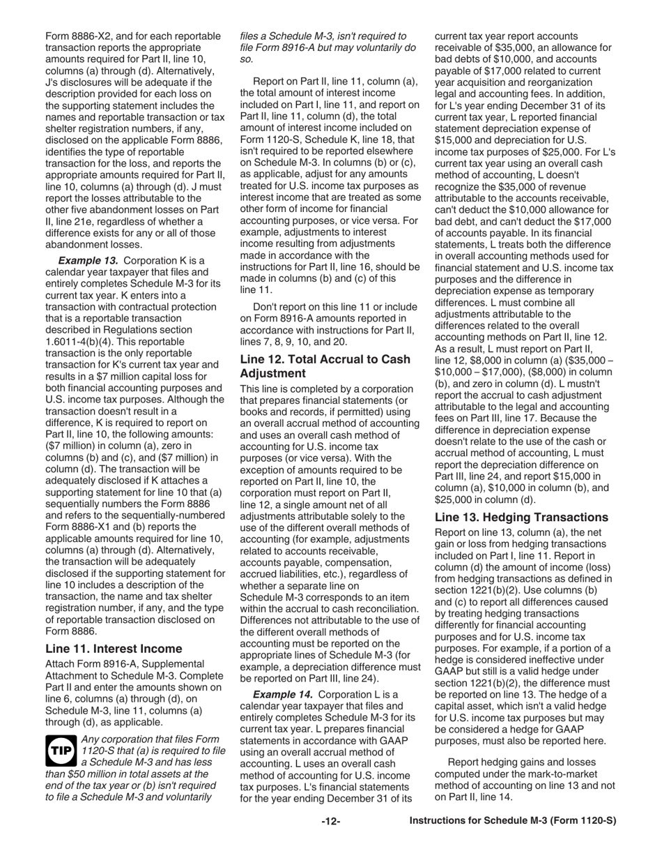 Instructions for IRS Form 1120-S Schedule M-3 Net Income (Loss) Reconciliation for S Corporations With Total Assets of $10 Million or More, Page 12