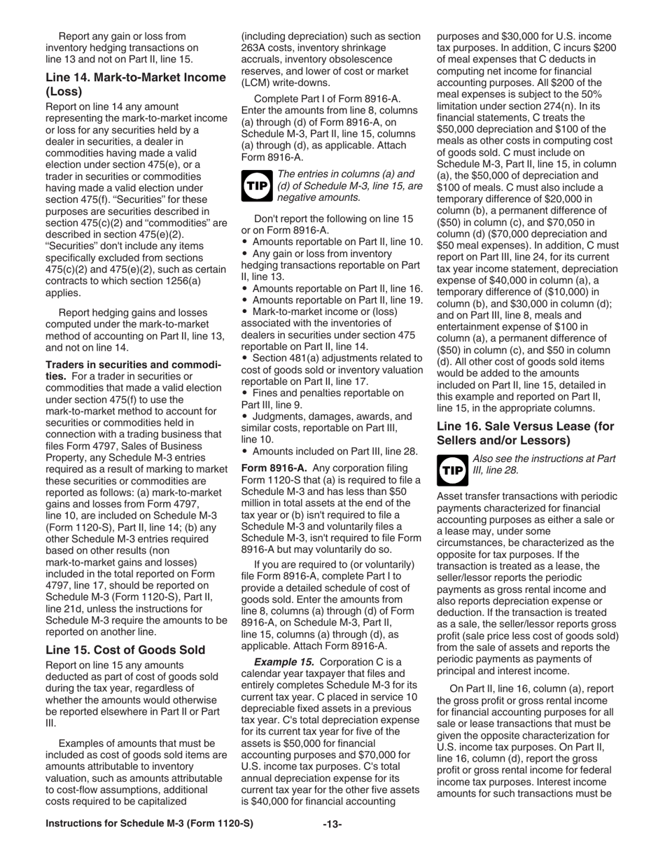 Instructions for IRS Form 1120-S Schedule M-3 Net Income (Loss) Reconciliation for S Corporations With Total Assets of $10 Million or More, Page 13