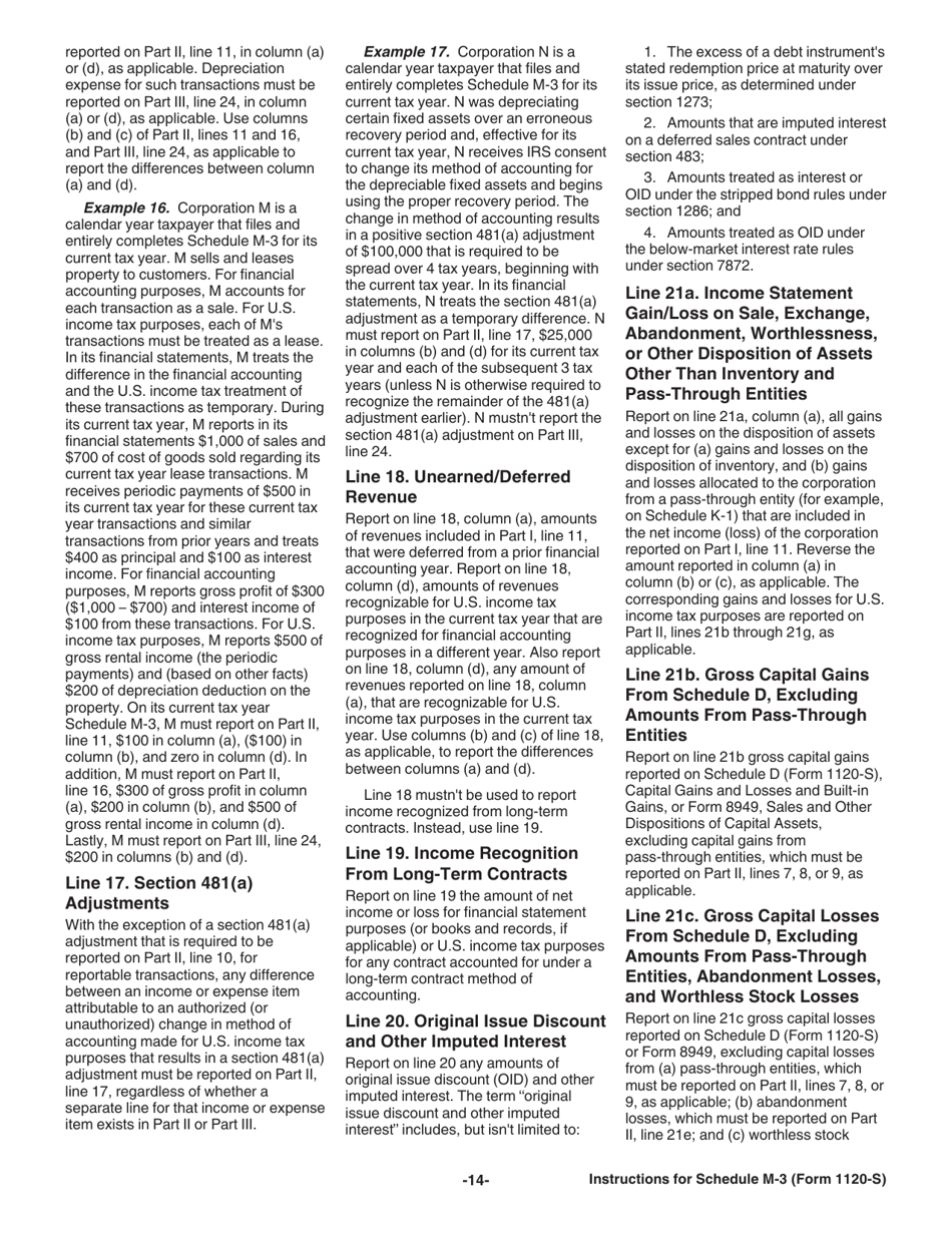 Instructions for IRS Form 1120-S Schedule M-3 Net Income (Loss) Reconciliation for S Corporations With Total Assets of $10 Million or More, Page 14