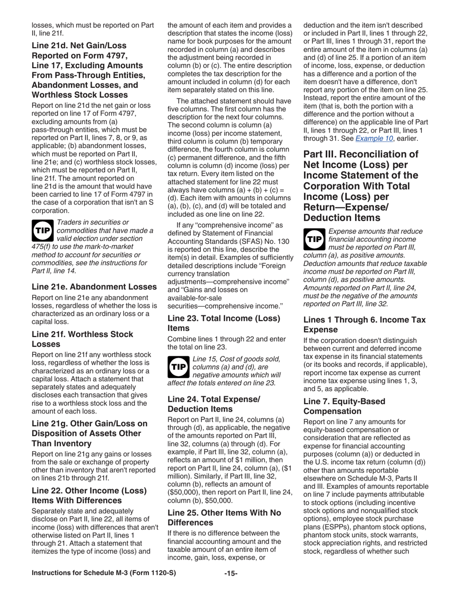 Instructions for IRS Form 1120-S Schedule M-3 Net Income (Loss) Reconciliation for S Corporations With Total Assets of $10 Million or More, Page 15