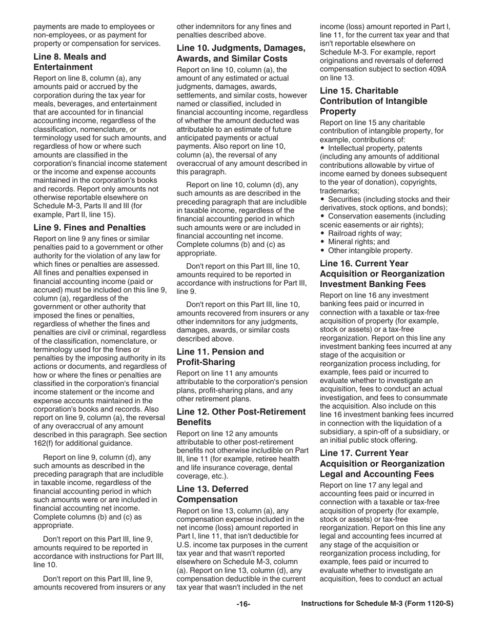 Instructions for IRS Form 1120-S Schedule M-3 Net Income (Loss) Reconciliation for S Corporations With Total Assets of $10 Million or More, Page 16