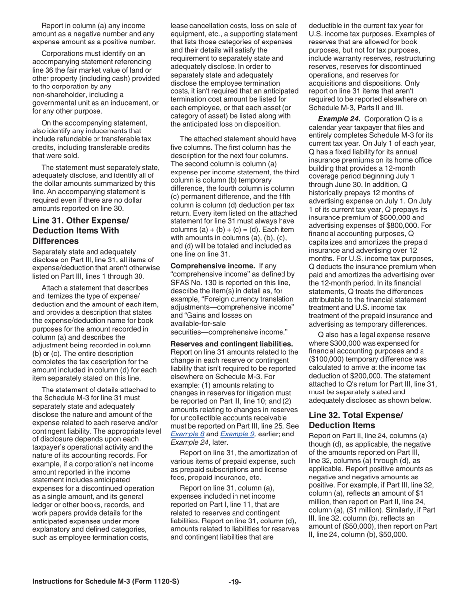 Instructions for IRS Form 1120-S Schedule M-3 Net Income (Loss) Reconciliation for S Corporations With Total Assets of $10 Million or More, Page 19