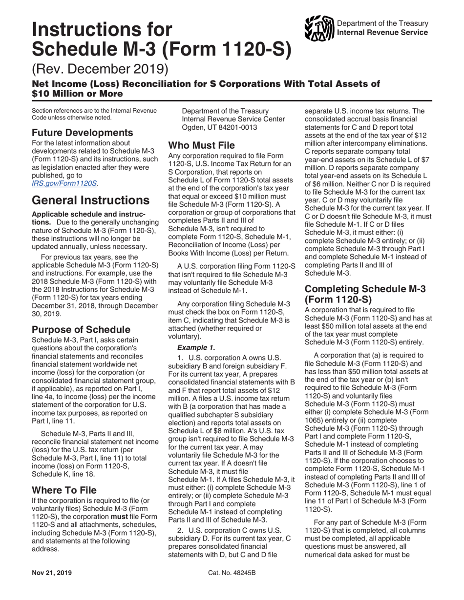 Instructions for IRS Form 1120-S Schedule M-3 Net Income (Loss) Reconciliation for S Corporations With Total Assets of $10 Million or More, Page 1
