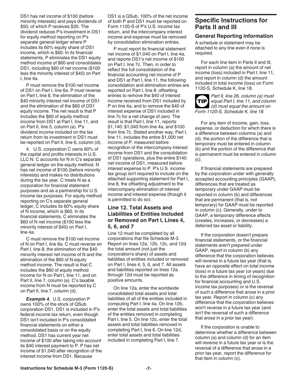 Instructions for IRS Form 1120-S Schedule M-3 Net Income (Loss) Reconciliation for S Corporations With Total Assets of $10 Million or More, Page 7