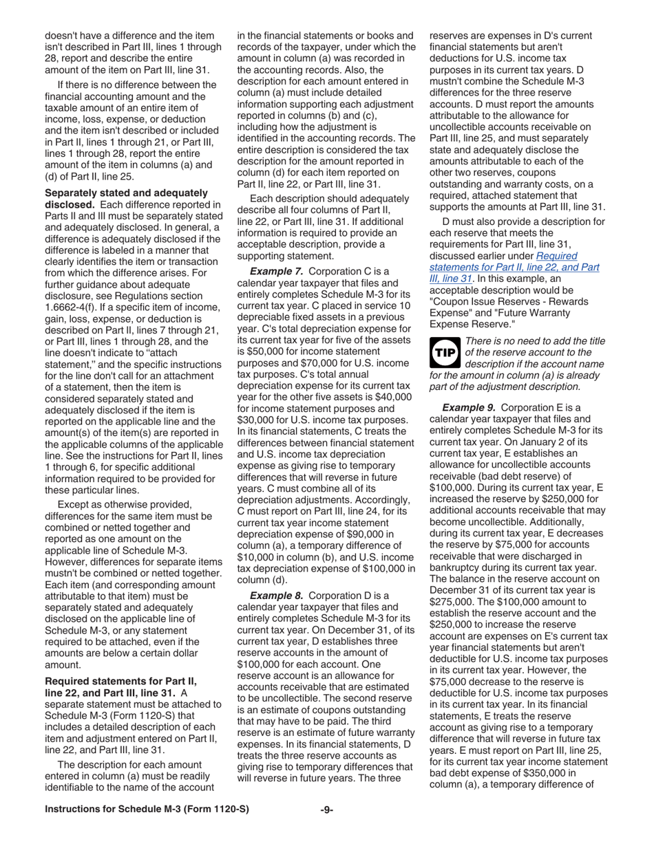 Instructions for IRS Form 1120-S Schedule M-3 Net Income (Loss) Reconciliation for S Corporations With Total Assets of $10 Million or More, Page 9