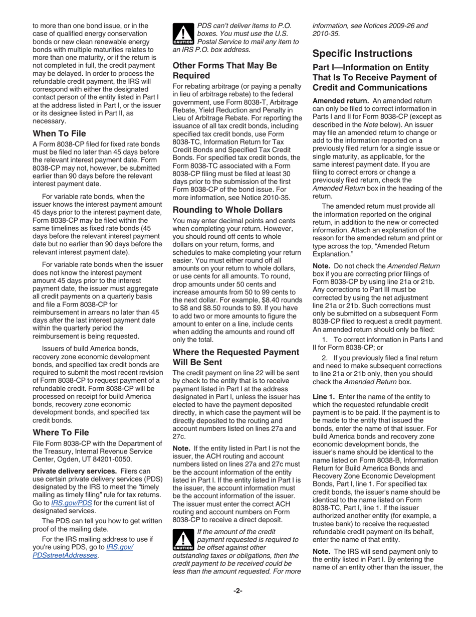 Instructions for IRS Form 8038-CP Return for Credit Payments to Issuers of Qualified Bonds, Page 2
