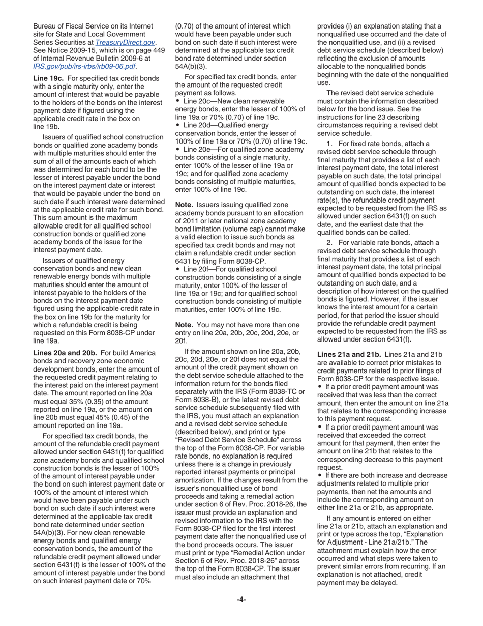 Instructions for IRS Form 8038-CP Return for Credit Payments to Issuers of Qualified Bonds, Page 4