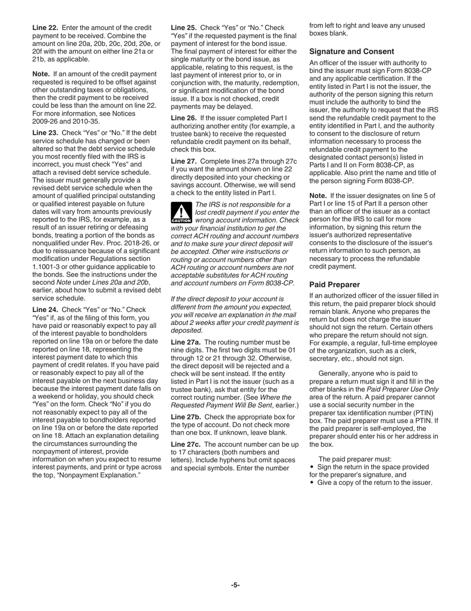 Instructions for IRS Form 8038-CP Return for Credit Payments to Issuers of Qualified Bonds, Page 5