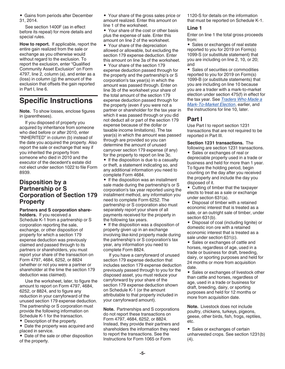 Instructions for IRS Form 4797 Sales of Business Property (Also Involuntary Conversions and Recapture Amounts Under Sections 179 and 280f(B)(2)), Page 5