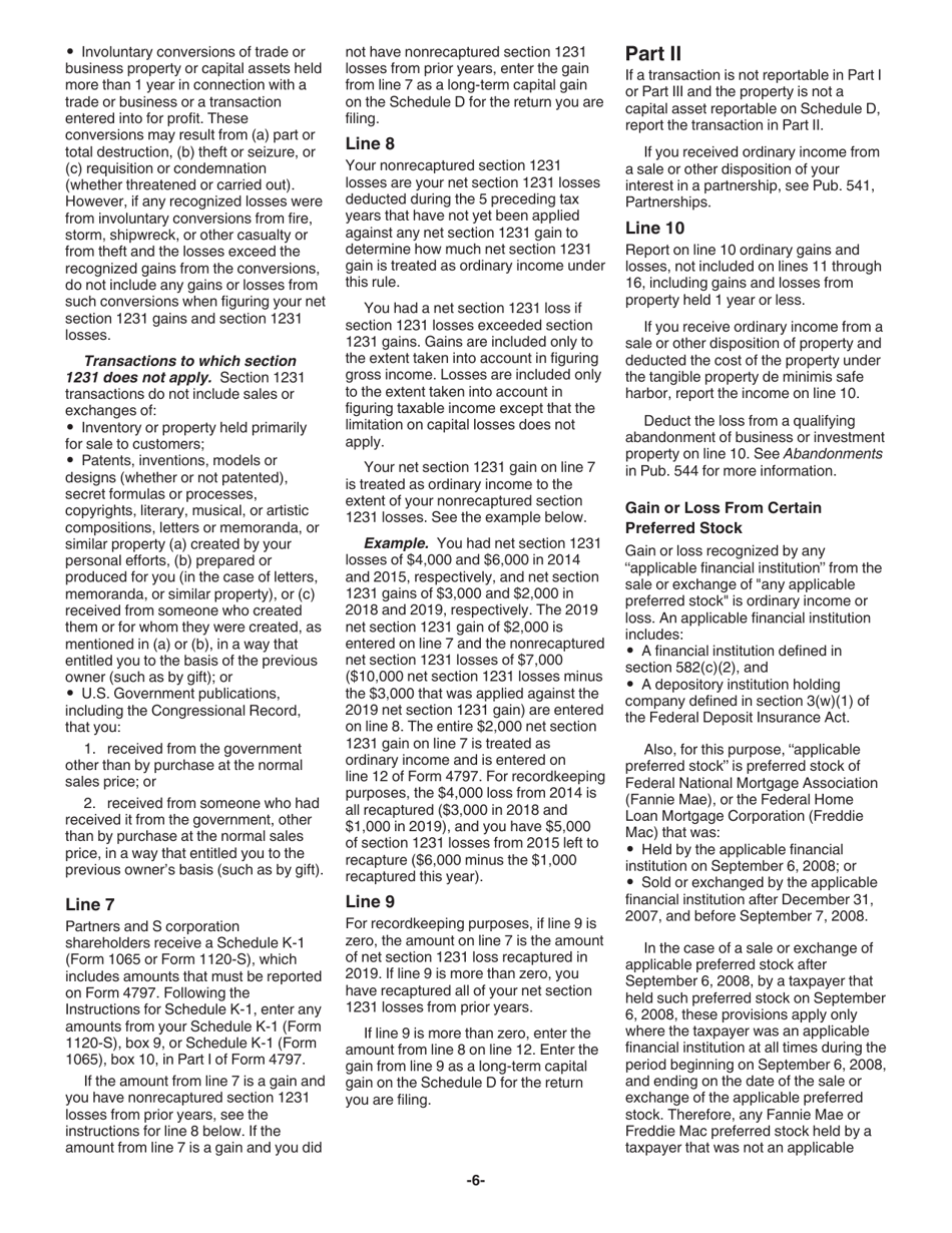 Instructions for IRS Form 4797 Sales of Business Property (Also Involuntary Conversions and Recapture Amounts Under Sections 179 and 280f(B)(2)), Page 6