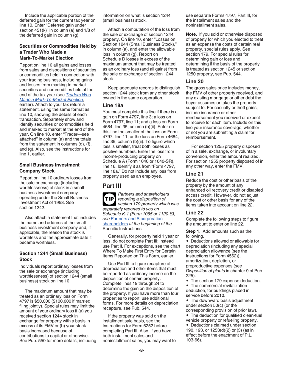 Instructions for IRS Form 4797 Sales of Business Property (Also Involuntary Conversions and Recapture Amounts Under Sections 179 and 280f(B)(2)), Page 8