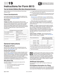 Document preview: Instructions for IRS Form 8615 Tax for Certain Children Who Have Unearned Income