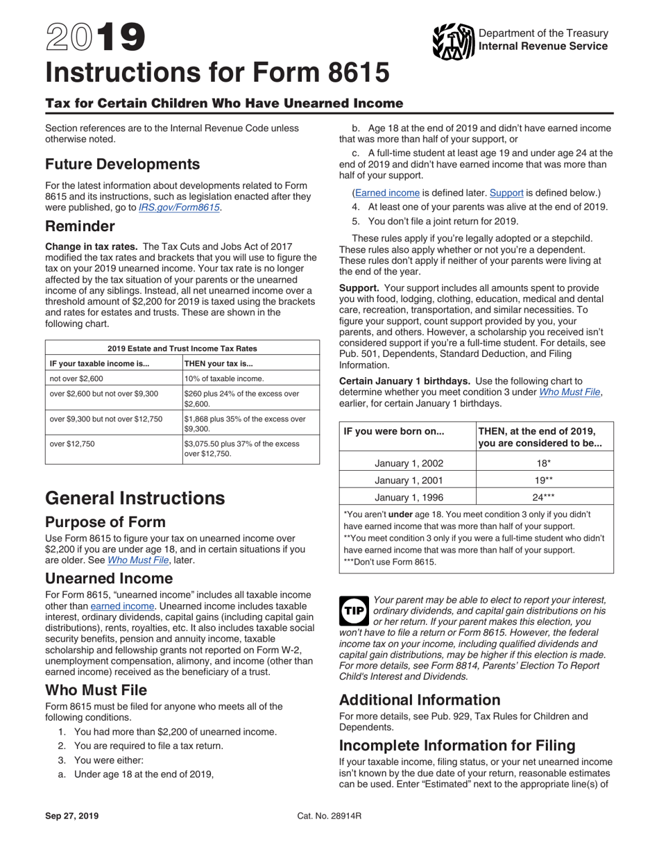 Instructions for IRS Form 8615 Tax for Certain Children Who Have Unearned Income, Page 1