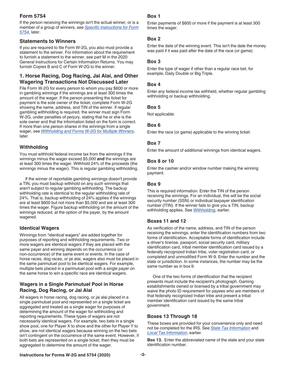 Instructions for IRS Form W-2 G, 5754, Page 3