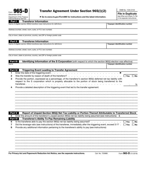 IRS Form 965-D Transfer Agreement Under Section 965(I)(2)