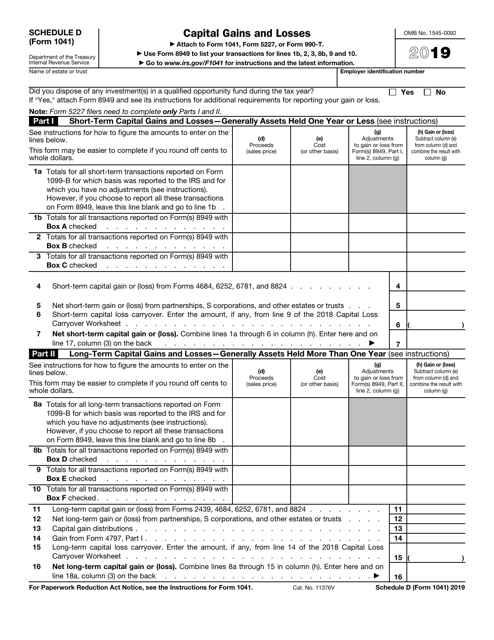IRS Form 1041 Schedule D 2019 Printable Pdf