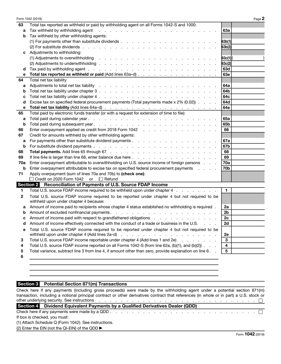 IRS Form 1042 - 2019 - Fill Out, Sign Online and Download Fillable PDF ...