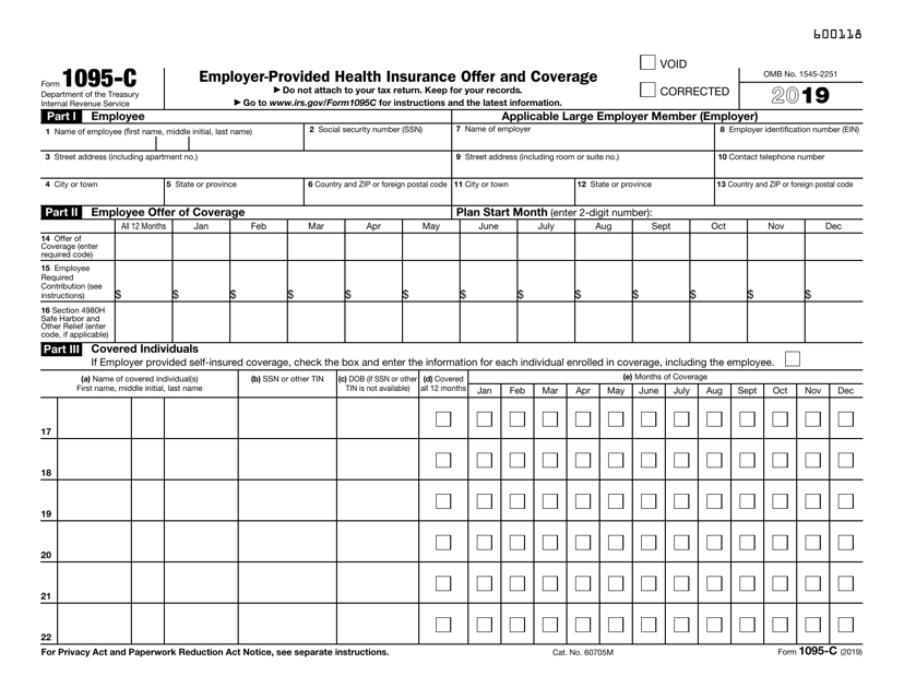 IRS Form 1095-C 2019 Printable Pdf
