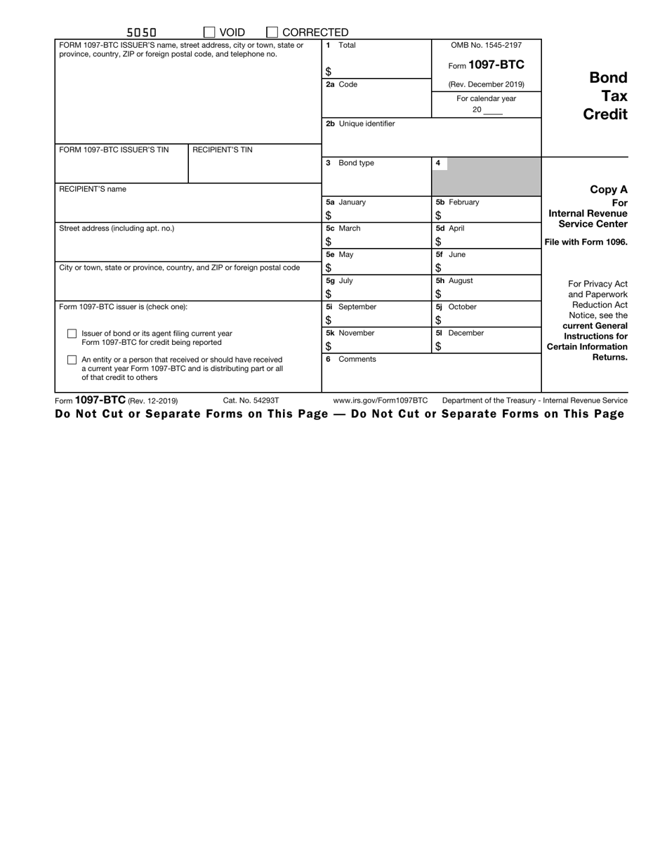 IRS Form 1097-BTC Bond Tax Credit, Page 1