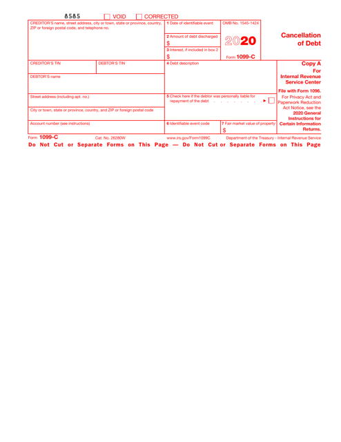 IRS Form 1099-C 2020 Printable Pdf