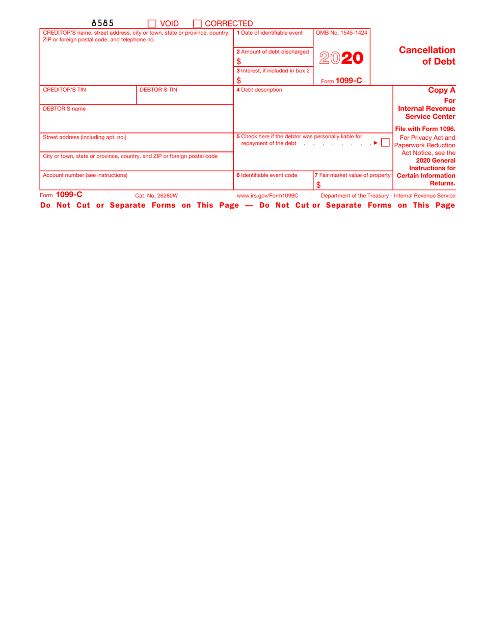 IRS Form 1099-C Cancellation of Debt, Page 1