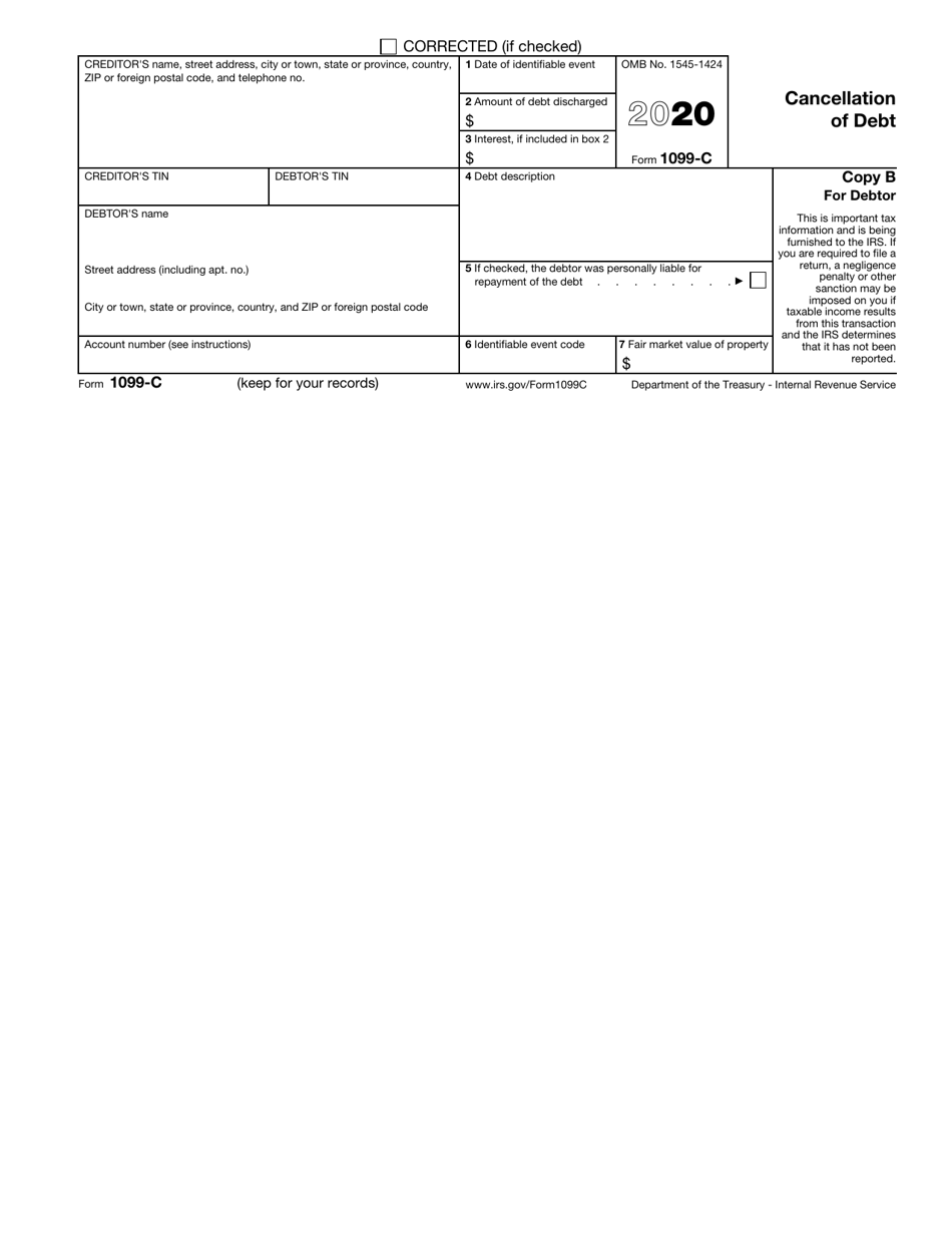 IRS Form 1099-C Cancellation of Debt, Page 2