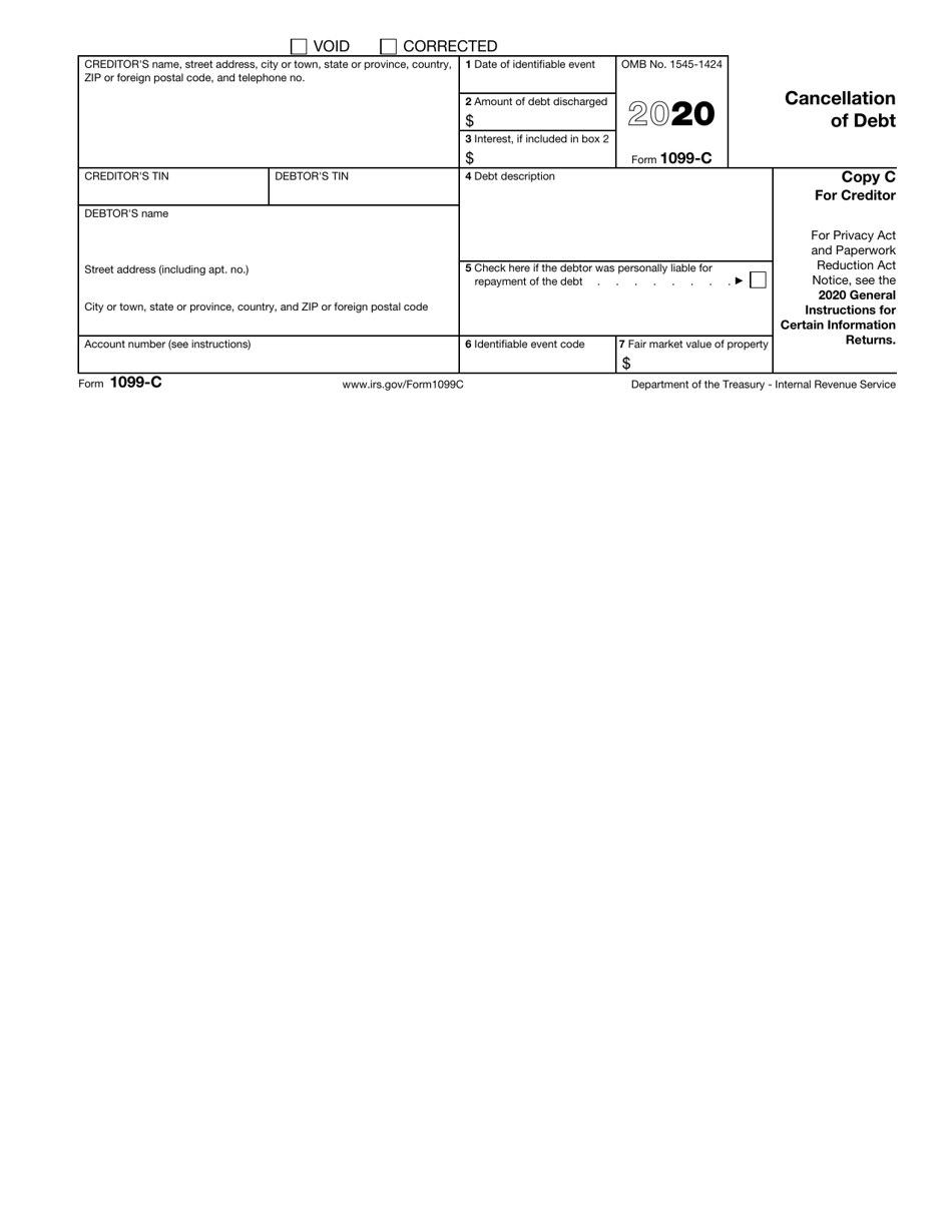 IRS Form 1099-C - 2020 - Fill Out, Sign Online And Download Fillable ...