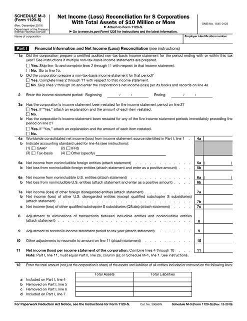 IRS Form 1120-S Schedule M-3  Printable Pdf
