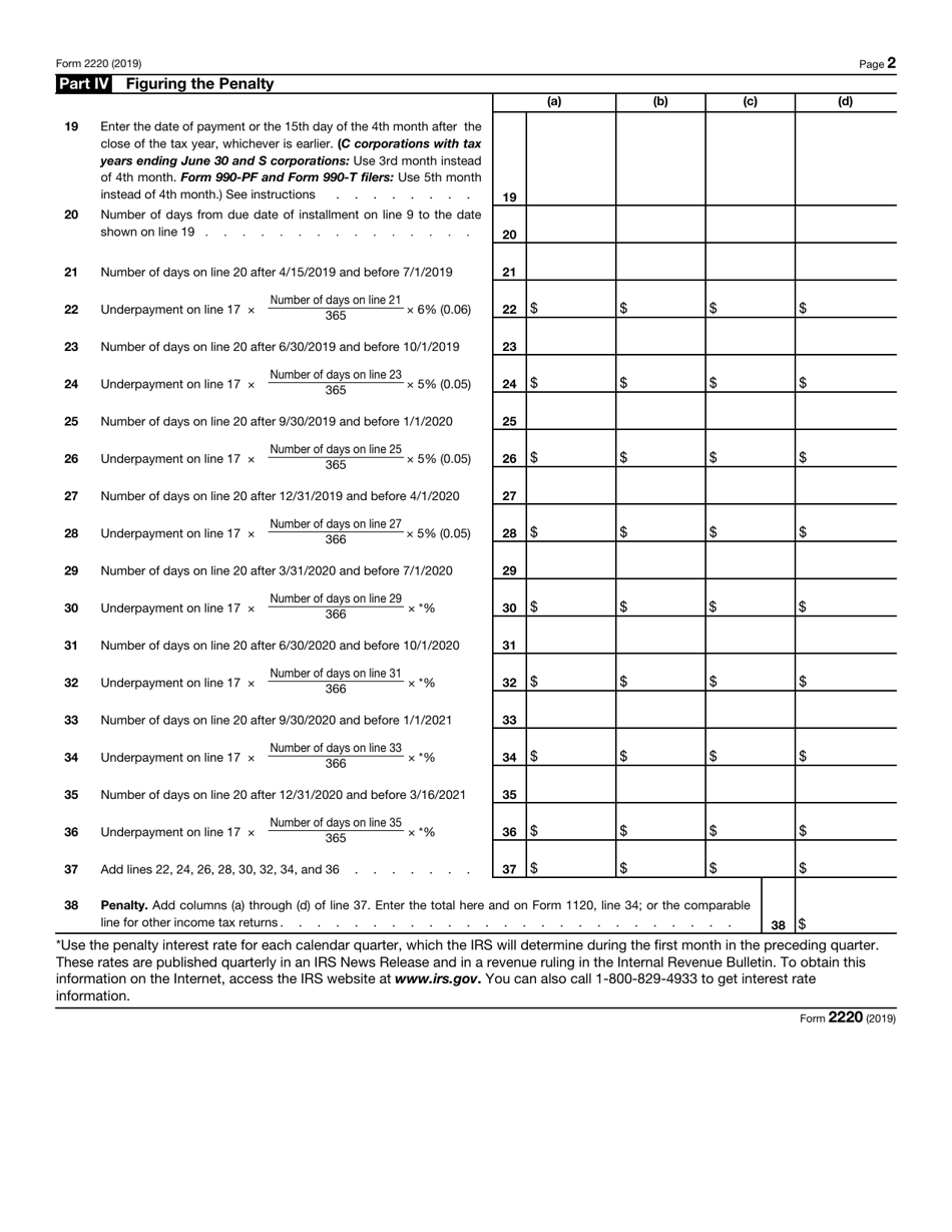 IRS Form 2220 Underpayment of Estimated Tax by Corporations, Page 2