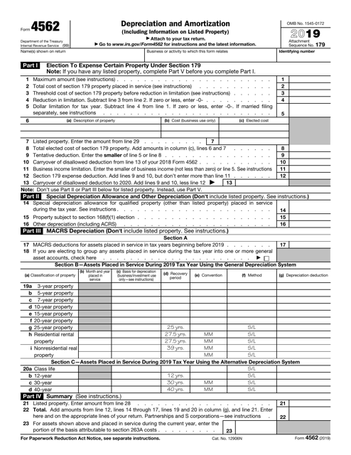 IRS Form 4562 - 2019 - Fill Out, Sign Online and Download Fillable PDF ...