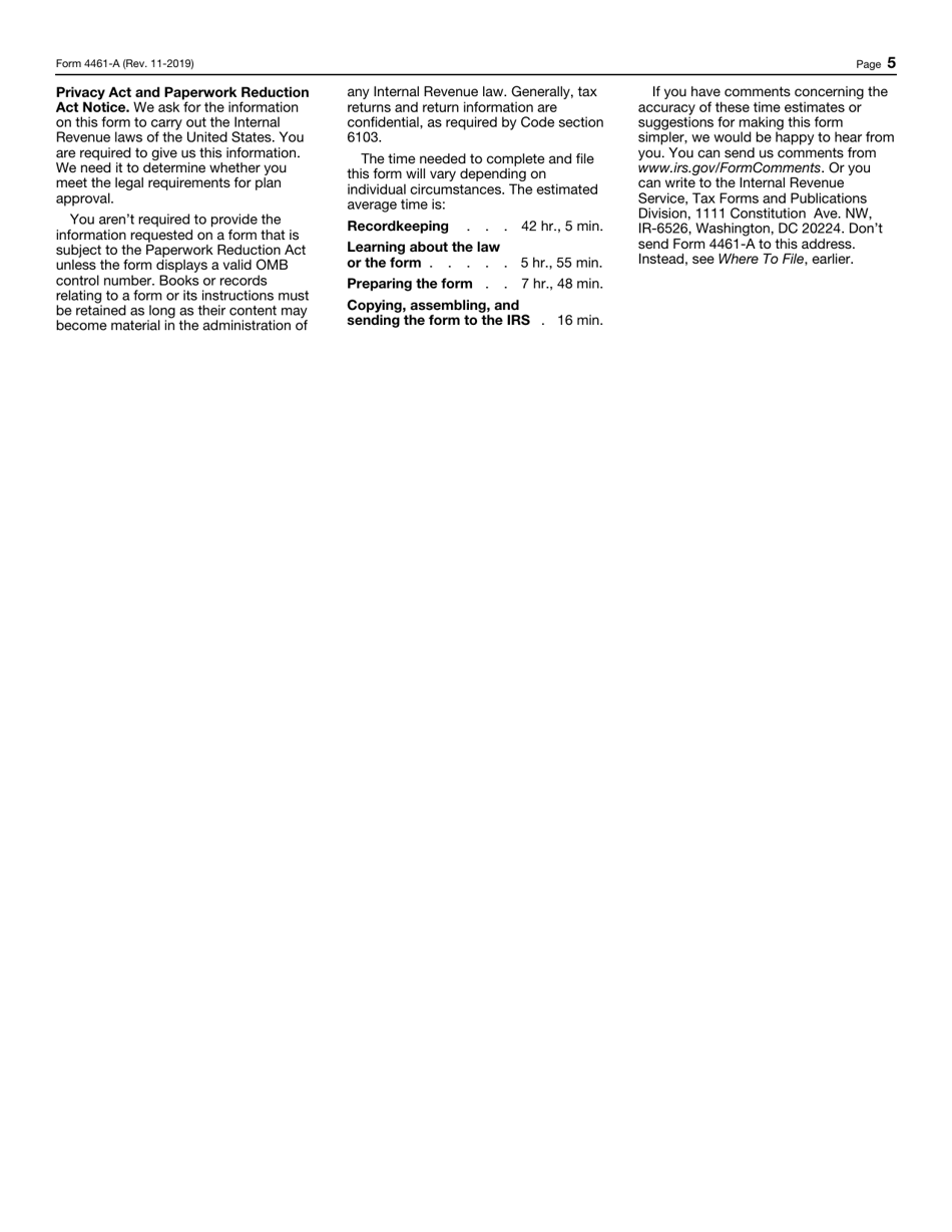 IRS Form 4461-A Application for Approval of Standardized or Nonstandardized Pre-approved Defined Benefit Plan, Page 5